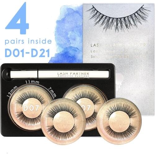Poptone New Product D01~D21 Mink Eyelash Set Self-Adhesive Magic Clear Eyeliner False Mink Eyelash Set Makeup Tools Tweezers