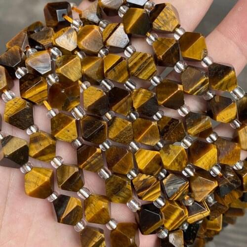 Natural Stone Rhombus Shape Yellow Tiger Eye Beads 10mm Loose Gem Stone Beads For Jewelry Making DIY Bracelet Accessories 15