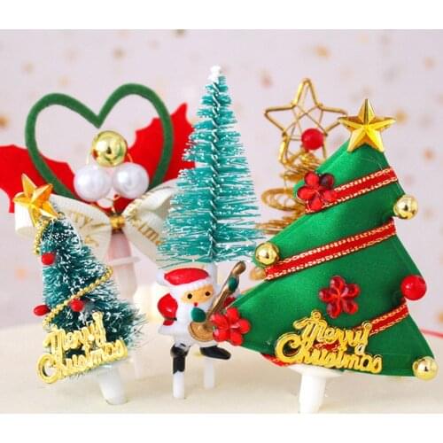 2021 New Merry Christmas Cake Topper Christmas Tree Cute Elk Cupcake Topper For Xmas Party Xmas Home Decor Cake Decorations