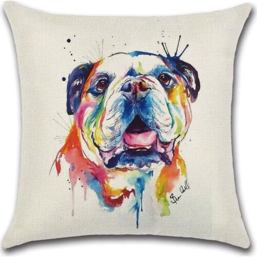 New Watercolor Animal Dog Pattern Linen Digital Printing Pillow Outdoor Furniture Cushion Cover Customised Pillow Cover
