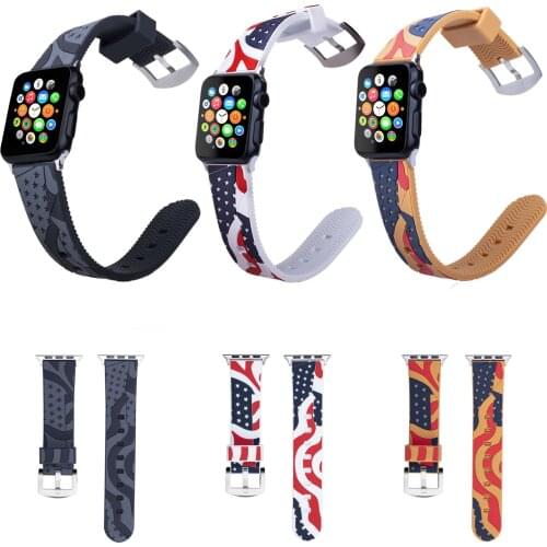 Vintage US National Flag Silicone Bracelet for Apple Watch Band 38/42mm Strap Series 3 2 1 Stars & Stripes Wristband for iWatch