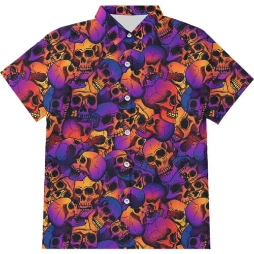 OGKB EU Size 3D Print Skull Button Shirts Mens Summer Shirts Holiday Short Sleeve Men Shirts Hip Hop Harajuku Tops Dropshipping