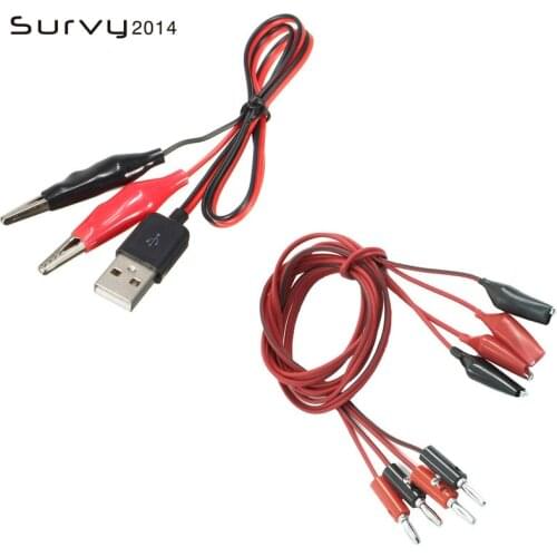 1 Pair Alligator Testing Cord Lead Clip Electrical Clamp to 4mm Banana/USB Plug Connectors for Multimeter Probe Test Leads