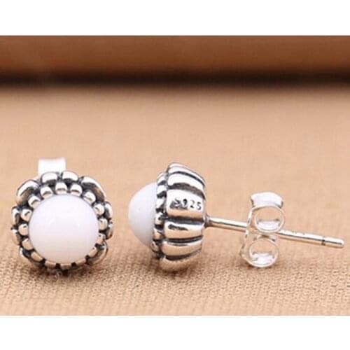 Blue Lapis September Birthday Bloom Stud Earrings Compatible with european Jewelry Anthentic 925 Sterling silver color Jewelry