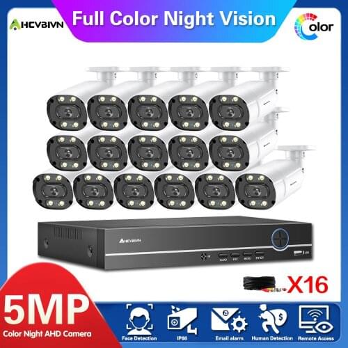 AHCVBIVN 16CH 5MP CCTV Camera Security System DVR Kit 5MP Waterproof Color Night Vision Video Surveillance AHD Camera System Kit