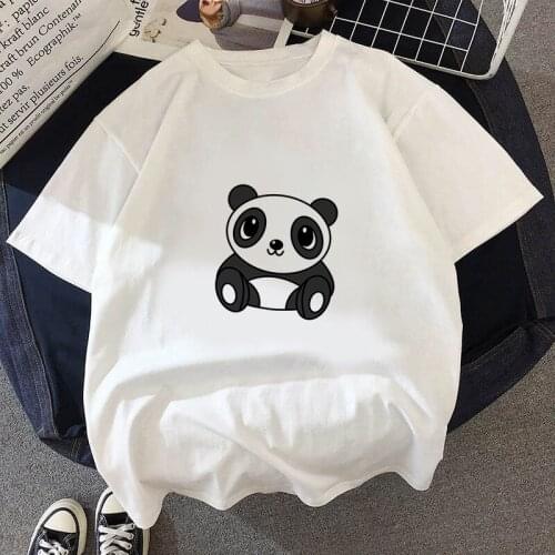 Cartoon panda Printed T Shirt Women 90s Graphic T-shirt O-neck Girl Short Sleeve Harajuku T shirt White Tops Female Tops