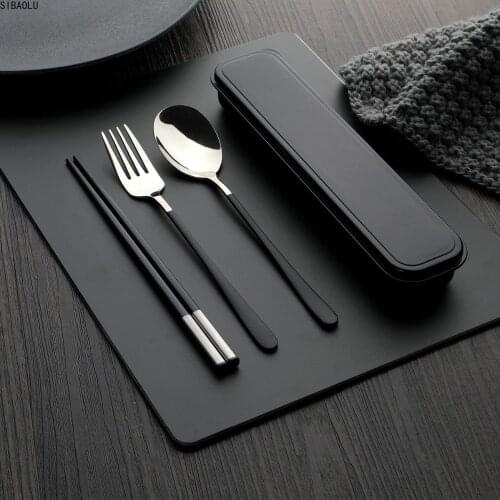 304 Stainless Steel Dinner Set Portable Tableware with Box Spoon Fork Chopsticks Travel Utensil Set