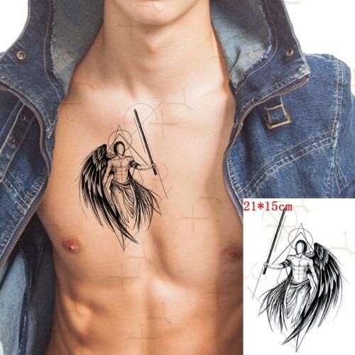 Waterproof Temporary Tattoo Sticker Angel Warrior Wing Sword Feather Fake Tatto Flash Tatoo Back Leg Big Size Art for Women Men