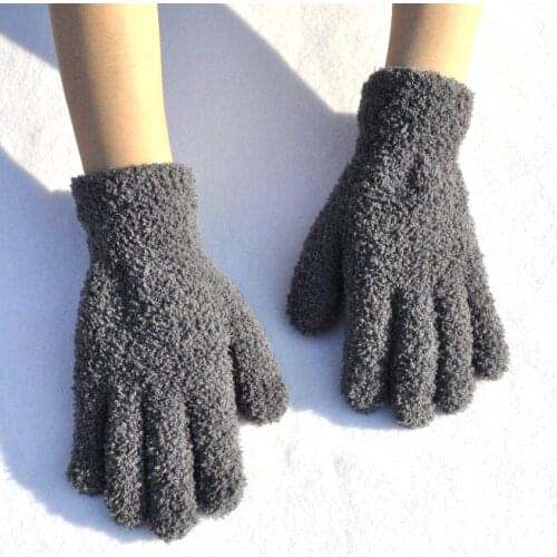 Adult monochromatic half-sided fluffy fluffy knitted gloves for students to keep warm in winter plus fluffy thickened gloves