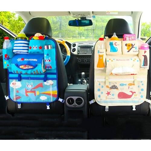 Car Back Seat Protector Cover Cartoon Pattern for Children Universal Storage Bag Pocket Cage Auto Organizer Seat Back Bag