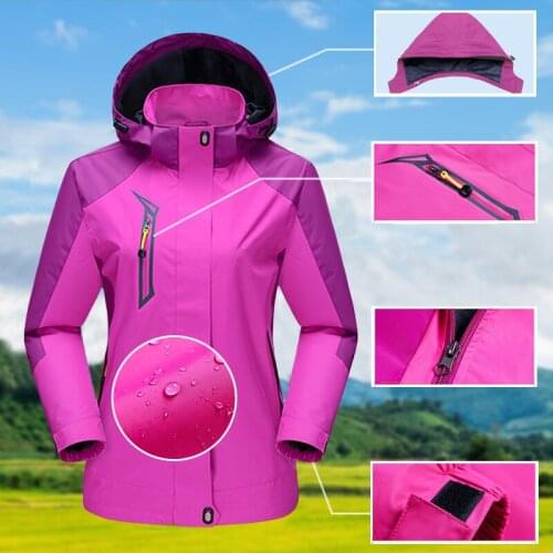 Outdoor Pizex Detachable Plush Thickened Womens Spring and Autumn Thin Windproof Waterproof Sport Mountaineering Jacket