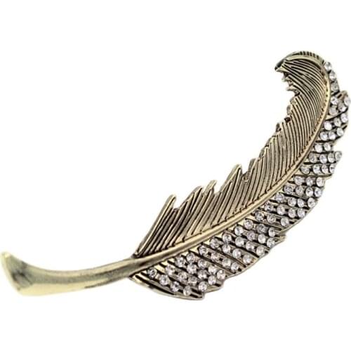 Women Elegant Rhinestone Feather Barrette Hairpins Hair Clip VintageHair Jewelry Accessories