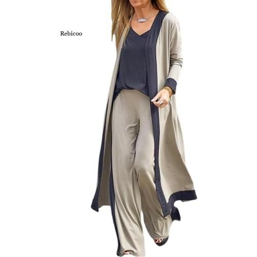 Summer Autumn Women Three-Piece Sets Elegant Fashion Long Cardigan + Sling Tops + Wide Leg Pants Suits Lady Casual Loose Outfits