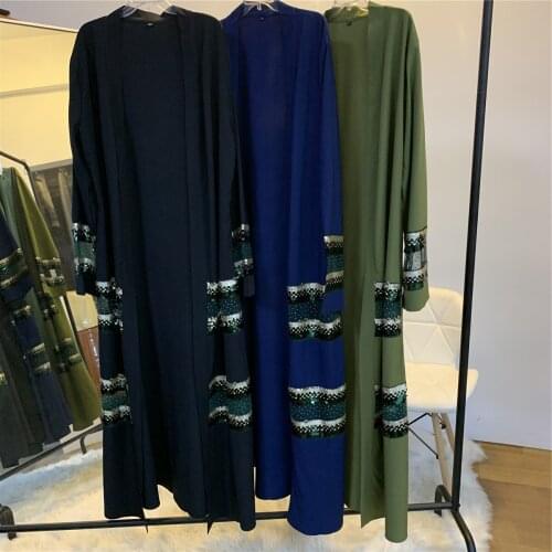 Sequins Open Abaya Muslim Dress Women Lace-up Turkey jilbab Kaftan Long Robe Hijab Kimono Islamic Clothing Kaftan Party Dresses