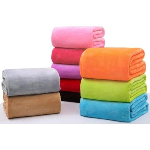 Winter Polyester Machine Washable Soft Warm Solid Coral Fleece Bedspread Cover Sofa Office Flannel Blanket Одеяло фланелевое
