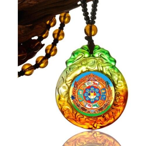 2PCS Greco-Buddhist pocket travel efficacious Mascot Nine palace Eight Diagrams Mantra Crystal Pendant Buddhist Amulet talisman