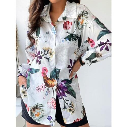 2021 Fashion New Long Sleeve Lapel Womens Shirt Single Breasted Loose Shirt White Tops
