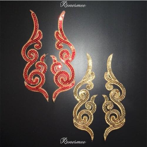 3Pair/6Pcs Sequins Cloth Applique Clothing Embroidery Patch Fabric Sticker Iron On Patch Craft Sewing Repair for Dress 18X4.5cm