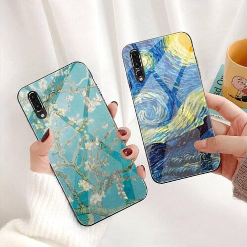 Van Gogh Starry Night Klimt Kiss Phone Case Tempered Glass For Huawei P30 P20 P10 lite honor 7A 8X 9 10 mate 20 Pro