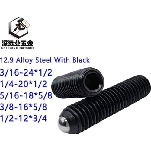 Inch Thread Spring Ball Plunger Screw 12.9 Alloy Steel With Black Beads Positioning Screw Wave Sub Word-Ball Hex Socket Screws
