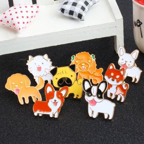 Cute Tongue Out Dogs Enamel Pins Corgi Bulldog Labrador Puppy Lapel Pin Brooches Shirt Jeans Bag Pin Badges Kawaii Girl Jewelry