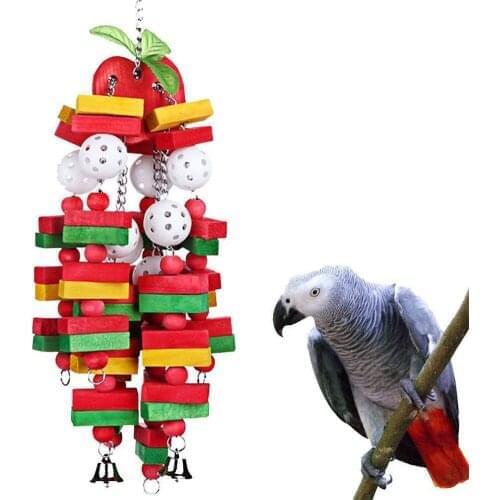 Bird Toys Chewing Playing Toys Large Medium Pet Parrot Cockatiel Parakeet Colorful Wooden Blocks Swing Food Grade Toys