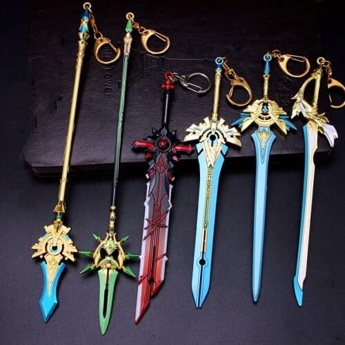 Genshin Impact Weapon Anime Skyward 25cm Blade Key Rings Klee ZhongLi Diluc Xiao Game Sword Model Toys Keychain Collection Gift