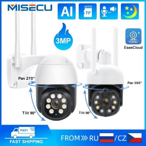 MISECU H.265 3MP Wifi IP Camera Outdoor PTZ Camera Smart AI Human Detect Two-way Audio Full Color Night Vision Auto Tracking P2P