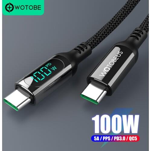 USB C to C Cable 100W, WOTOBE LED Display 5A E-Mark Fast Charging Nylon Braided Cord for Samsung xiaomi MacBook Pro iPad laptop