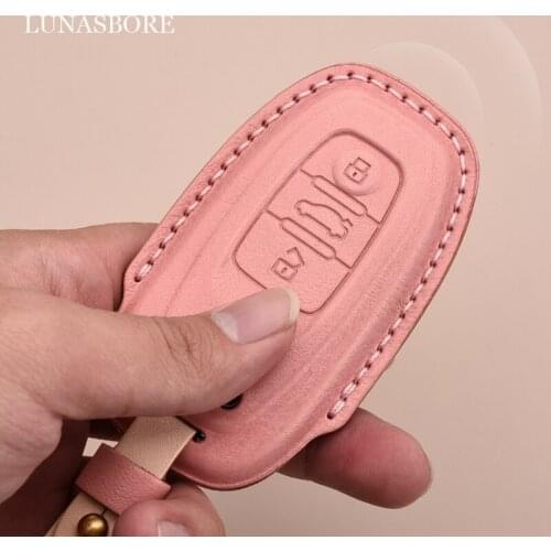 Leather Pink Car Key Cover Fob Case Shell For Audi A1 A3 A4 A5 A6 A7 A8 Quattro Q3 Q5 Q7 2009 2010 2011 2012 2013 2014 2015