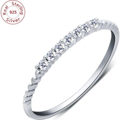 Fashion Shining Row Crystal Rhinestone Ring 925 Sterling Silver Wedding Rings for Women Jewelry
