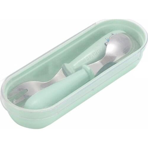 2 Pcs Baby Spoon Fork Set Safety Stainless Steel Children Feeding Cutlery Utensil Cartoon Toddler Infant Dinnerware