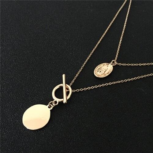 New Fashion Separable Circle and Round Disk Pendant Layered Necklace for Women 2 Layer In Lobster Clasp Necklace