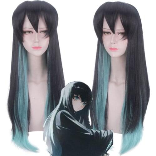 Anime Demon Slayer Kimetsu no Yaiba Tokitou Muichirou Ponytails Wig Cosplay Costume Heat Resistant Synthetic Hair Long Wigs