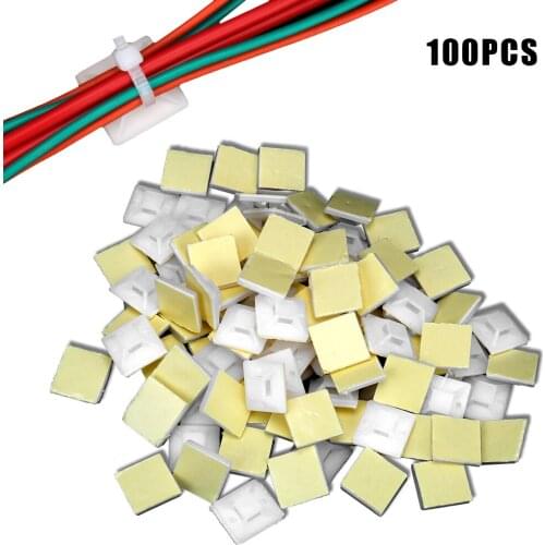 Self Adhesive 2cm x 2cm Wire Wall Holder Fixing Seat Clamps White Cable Tie Base Zip Tie Mount 100PCS