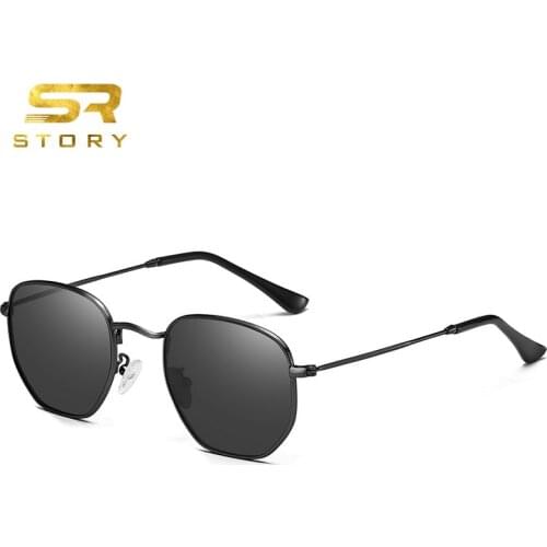 SOTRY 2020 Women Polarized Sunglasses Brand Design Retro Small Polygon Hexagon Frame Mirror Lens Sun Glasses Shades Men STYZ3548