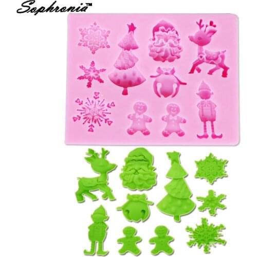 Sophronia 3D Christmas Tree Deer Snowman Snowflake Silicone Fondant 3D Cake Mold Cupcake Jelly Candy Chocolate Decoration M113