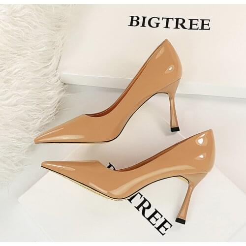 BIGTREE Shoes Woman High Heels Pumps PU 8CM Thin High Heels Pointed Toe Stilettos Sexy Ladies Wedding shoes for women heels