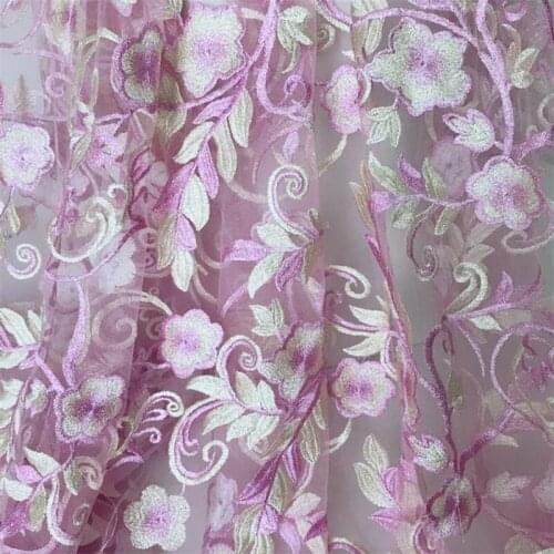 1 Yard Heavily Embroidery Floral Overlay Tulle Lace Fabric for DIY Sewing Evening Gown Banquet Prom Party Spring Dress