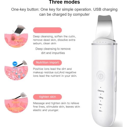 Facial Lifting Ultrasonic Skin Scrubber Vibration Face Spatula Blackhead Remover Facial Scrubber Shovel Clean Cavitation Peeling