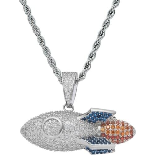 Hip Hop Cubic Zircon Rocket Pendants 925 Silver Necklace High Quality Rock Chain Link Luxury Jewelry