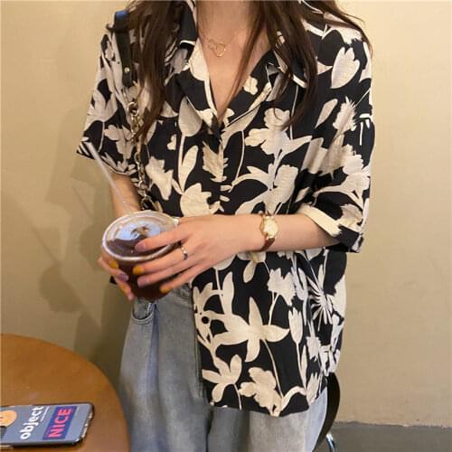 XEJ Vintage Clothing Floral Ladies Clothing Chiffon Blouse Summer Clothes for Women Tops Women 2021 Short Sleeve Hawaiian Shirt