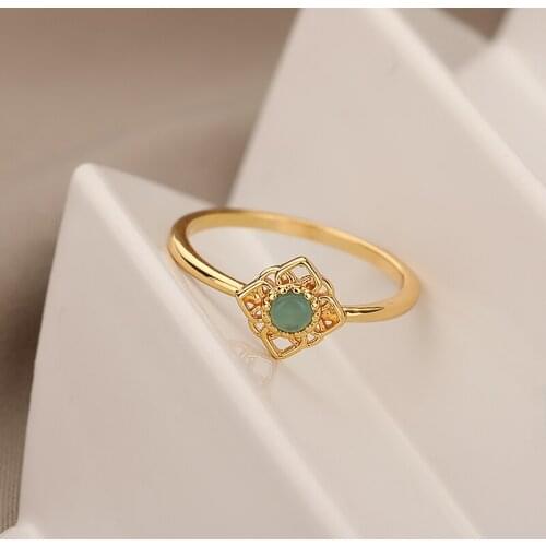 Green Opal Lotus Rings for Women Dainty Rings Stainless Steel Ring October Birthstone Finger Accessories Jewelry Gifts 2021