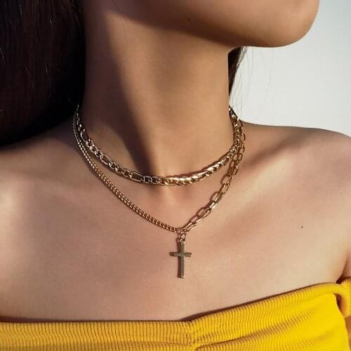 2020 Vintage Chain Female Simple Chain Cross Sequins Pendant Necklaces For Women New Fashion Gold Necklace Jewelry Party Gift