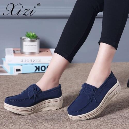 Xizi Sneakers Women Flats Women Tassel Platform Shoes Ladies Leather Suede loafers Casual Shoes Slip on Flats Creepers Footwear