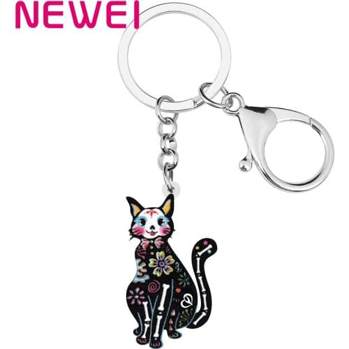 NEWEI Acrylic Halloween Sweet Flowers Skull Skeleton Sitting Cat Earrings Trendy Drop Dangle Gift Jewelry For Women Girl