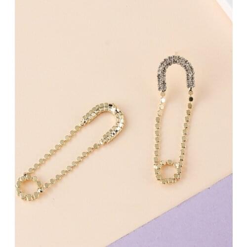 Gojomem Korean Style Gold Color Simple Paper Clip Shape Cubic Zircon Earrings for Women Wedding Office Lady Fashion Jewelry