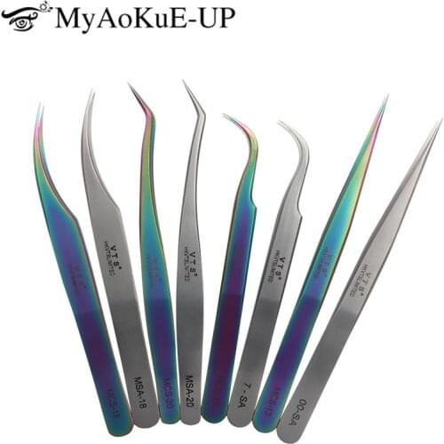 Professional Eyelashes Tweezers 1pcs Stainless Steel Rainbow Decor Picker Anti-static Tweezer For Eyelash Extension Makeup Tools