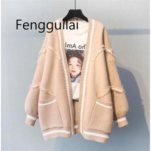 2020 Winter Warm Fashion Female Long Knit Cardigan Jacket Autumn Women Cashmere Sweater Thicken Plus size Creamy-white Coat