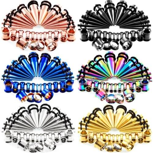 28 pcs Fashion Taper Ear Expander Earrings 2-10 MM Stainless Steel Spike Ear Stretcher Tunnels Plug Flared Body Piercing Jewelry